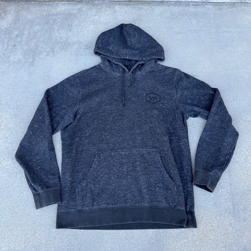 RVCA Mens Large Charcoal Marl Pullover Hoodie VA Logo Fleece Sweatshirt